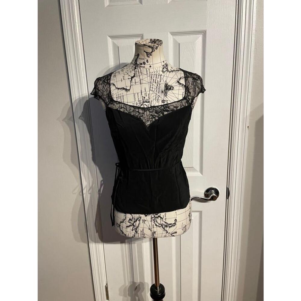 Laundry Vintage Y2K Satin Lace Tie goth crop top tank Sz 6 black blouse fitted - Picture 3 of 5